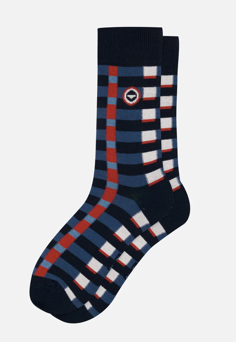 Chaussettes mi-hautes en coton - Lucas Mosaïque Acier Brique