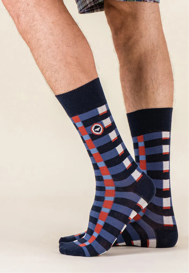 Chaussettes mi-hautes en coton - Lucas Mosaïque Acier Brique