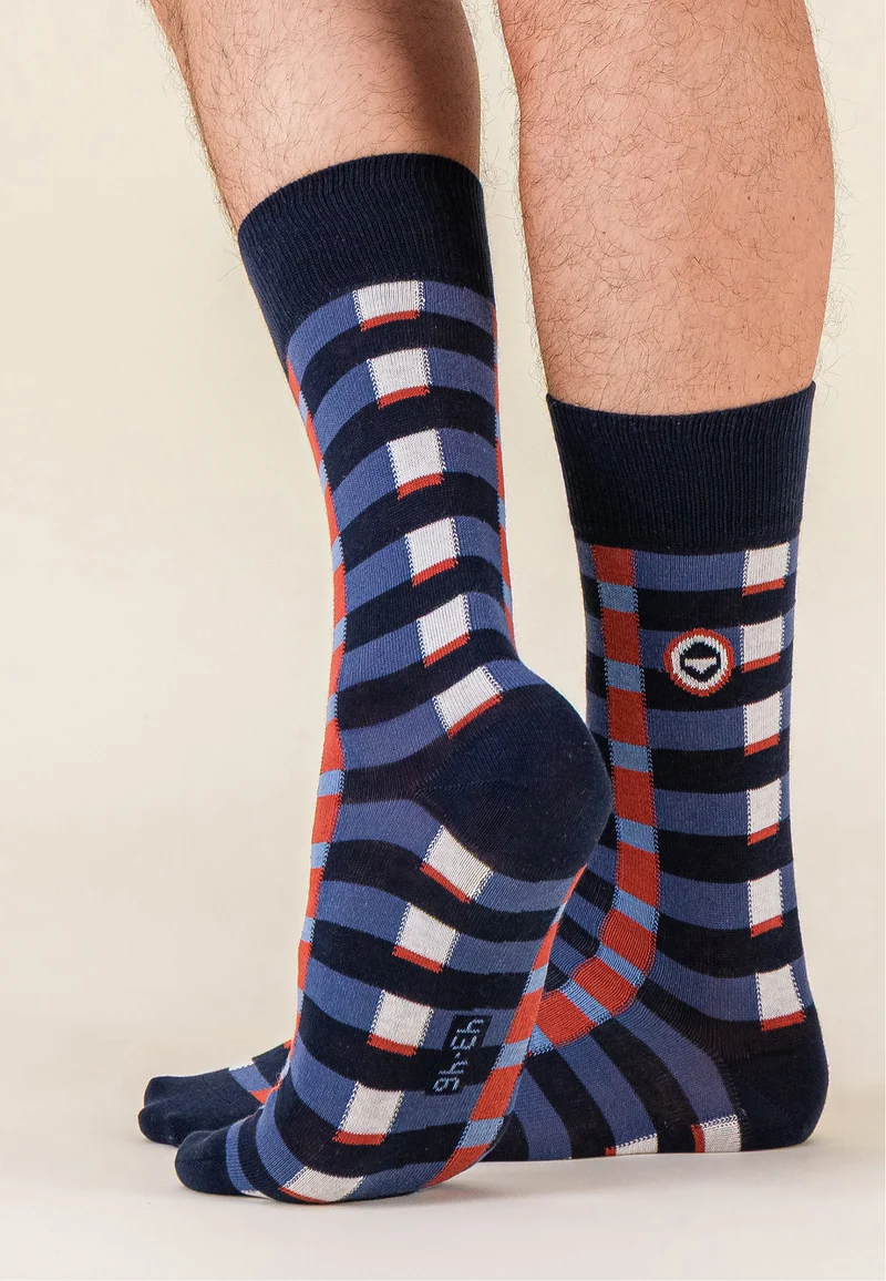 Chaussettes mi-hautes en coton - Lucas Mosaïque Acier Brique
