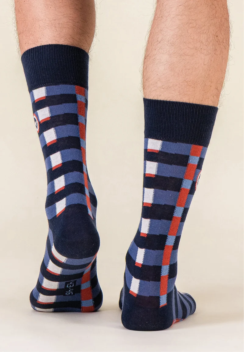 Chaussettes mi-hautes en coton - Lucas Mosaïque Acier Brique