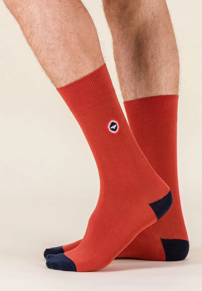 Chaussettes mi-hautes rouge en coton - Robuste Rouge Brique Marine
