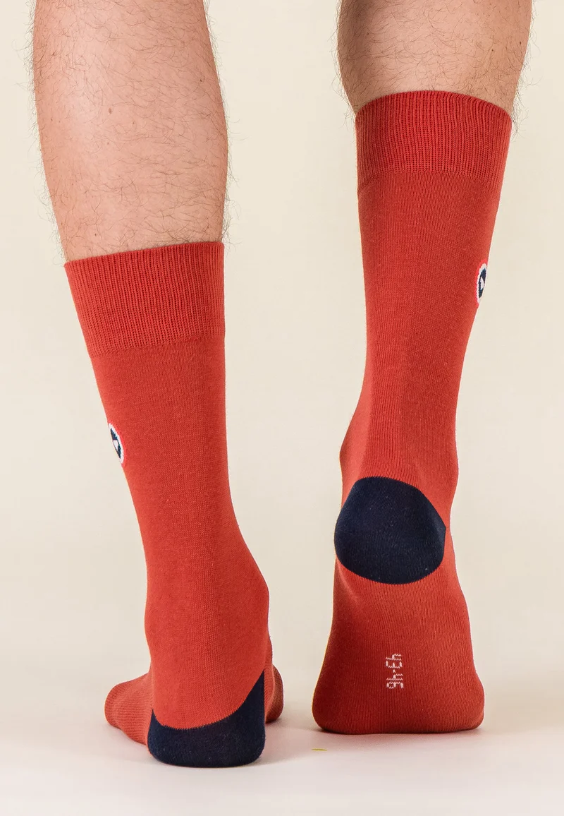Chaussettes mi-hautes rouge en coton - Robuste Rouge Brique Marine