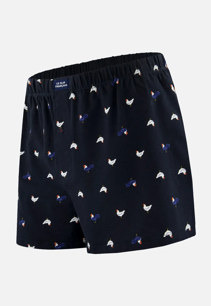 Caleçon à motif coq marine en jersey de coton - Fredo Coq Marine