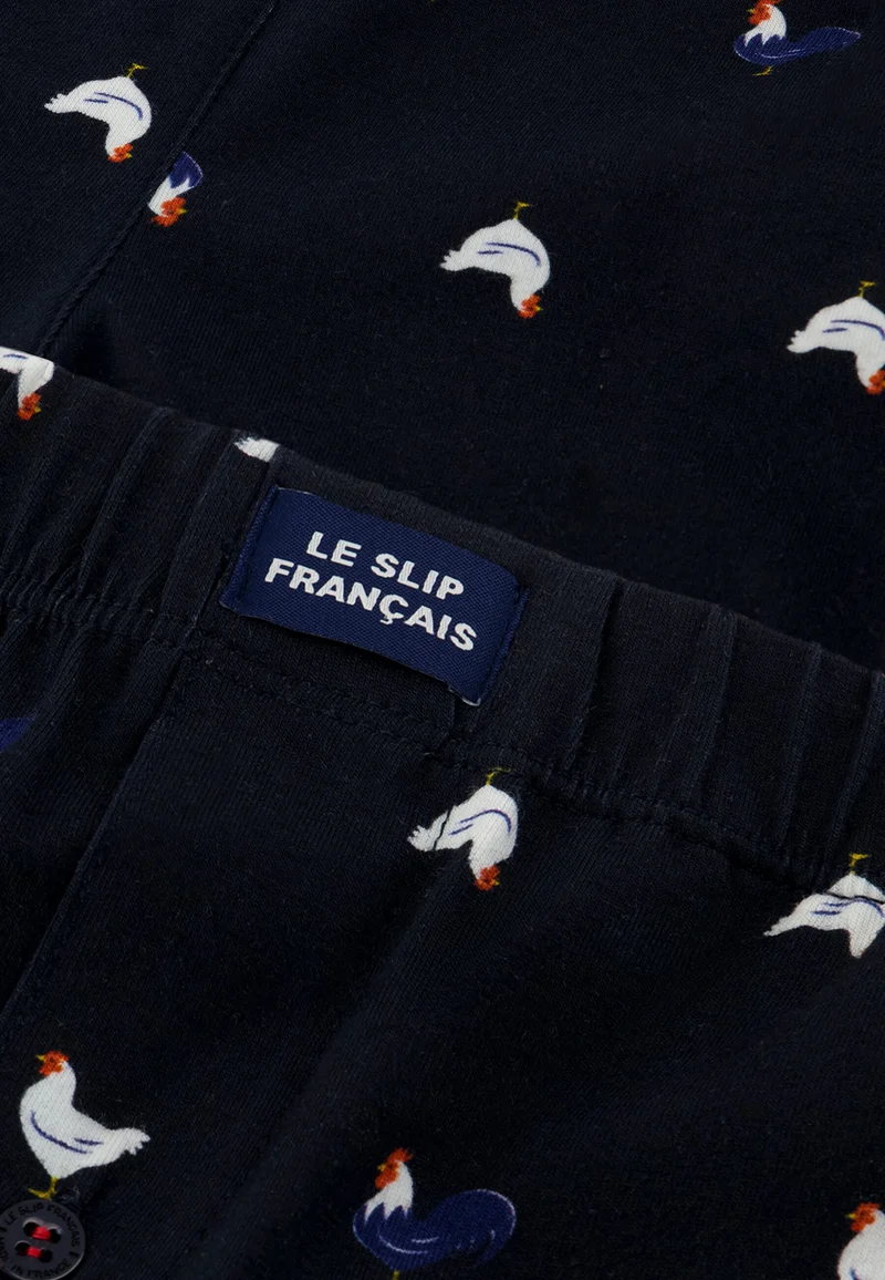 Caleçon à motif coq marine en jersey de coton - Fredo Coq Marine
