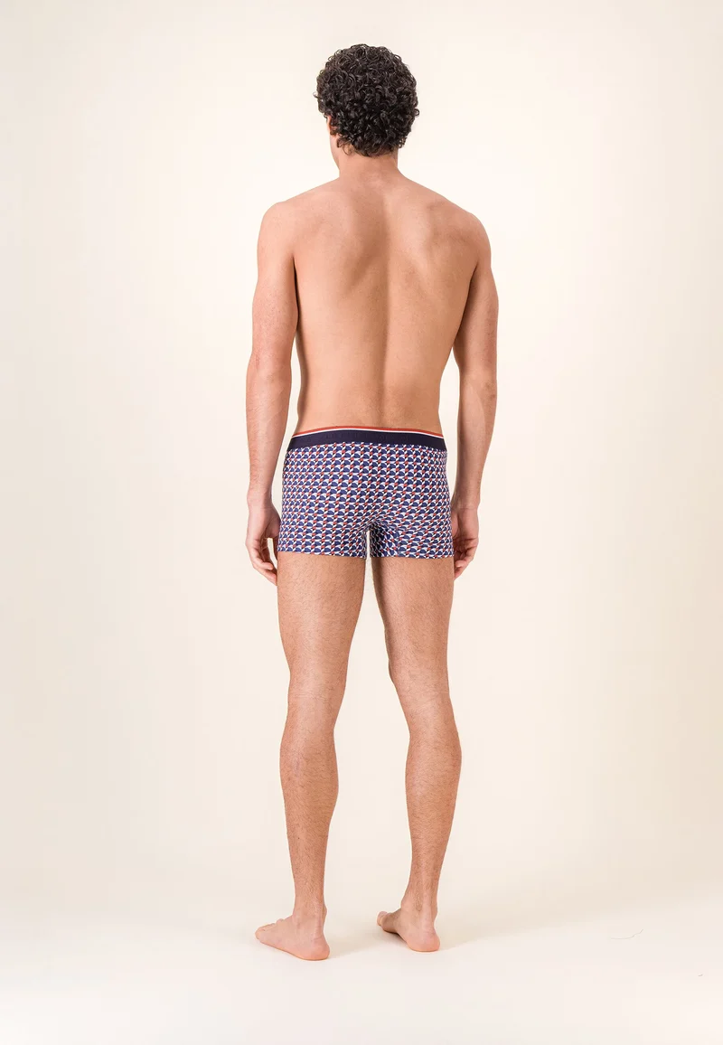 Boxer à motif puzzle bleu acier en coton - Marius Puzzle Bleu Acier