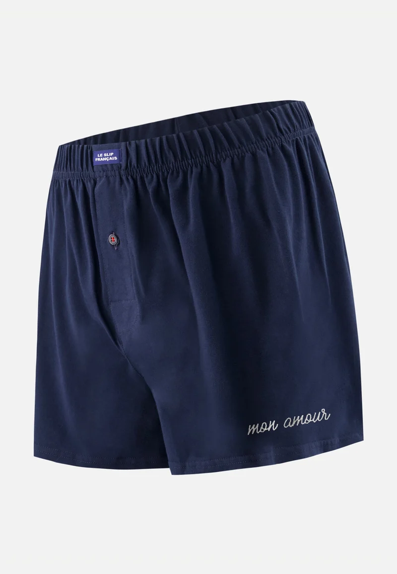 Caleçon bleu marine Lsf en jersey de coton - Fredo Marine brodé Mon Amour