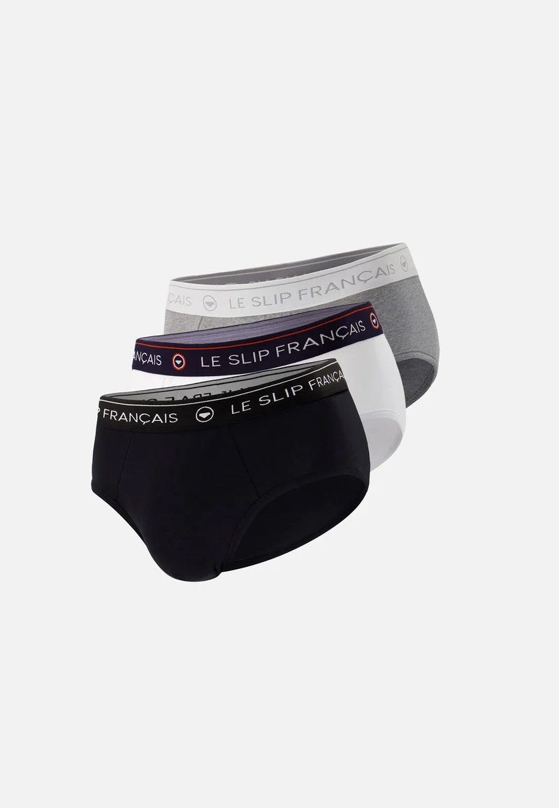 Lot de 3 slips en coton - Slips Noir Blanc Gris