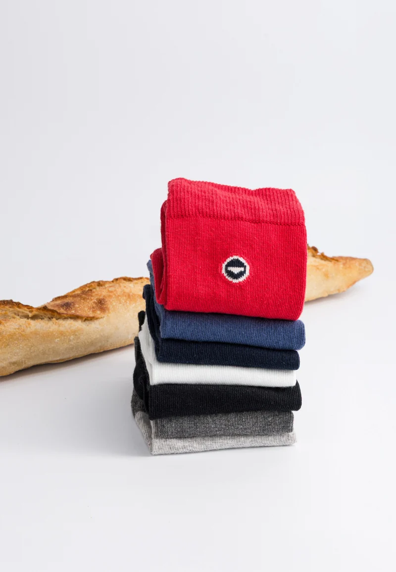 Lot de 7 chaussettes mi-hautes en coton - Chaussettes Noir Gris Blanc Bleu Marine Bleu Rouge