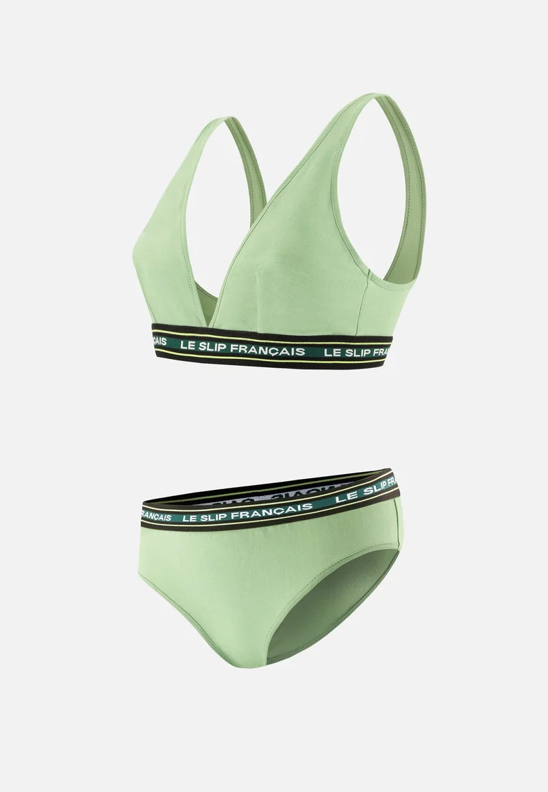 Ensemble soutien-gorge triangle sans armature et culotte taille haute vert sauge en coton - Ensemble Séduisante Vert Sauge et Rieuse Vert Sauge