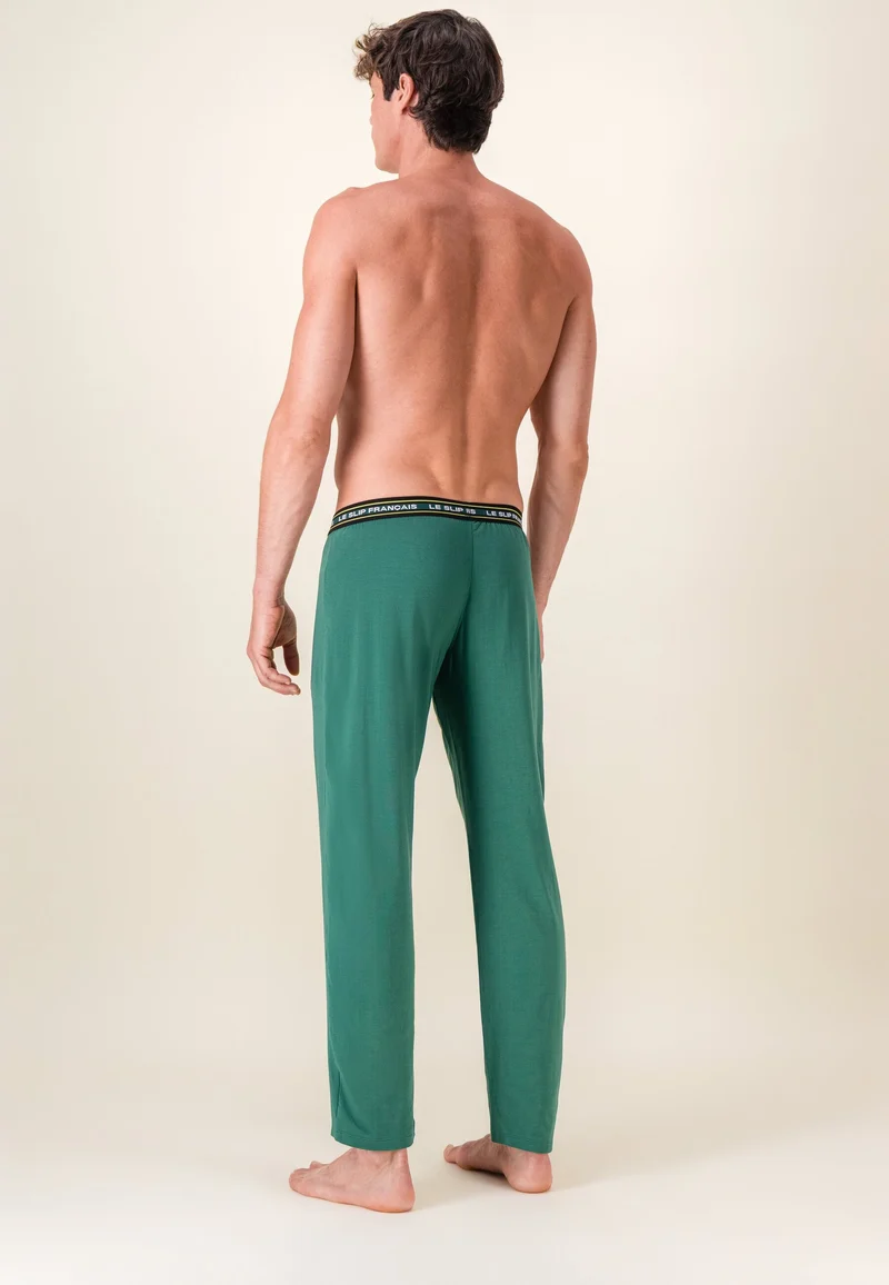 Bas de pyjama long vert en coton - Indomptable Vert Forêt