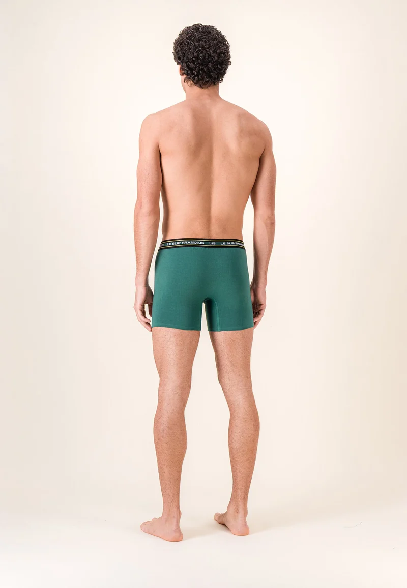 Lot de 3 boxers longs en coton - Boxers Chevron Jaune Anis Noir Vert Forêt