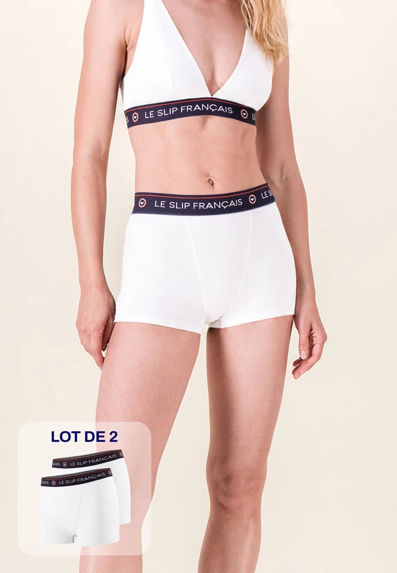 Lot de 2 culottes boxers femme en coton - Culottes Boxers Blanc