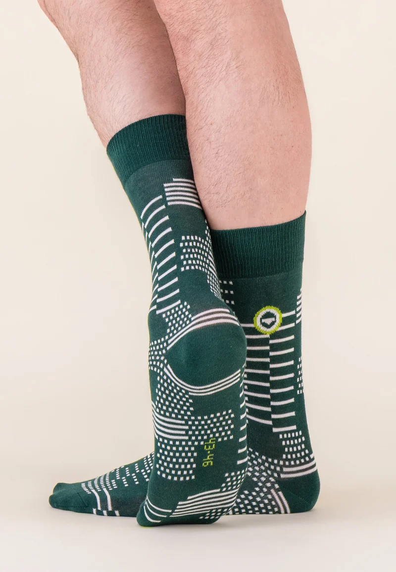 Lot de 3 chaussettes mi-hautes en coton - Chaussettes Noir Pixel Vert Forêt Blanc
