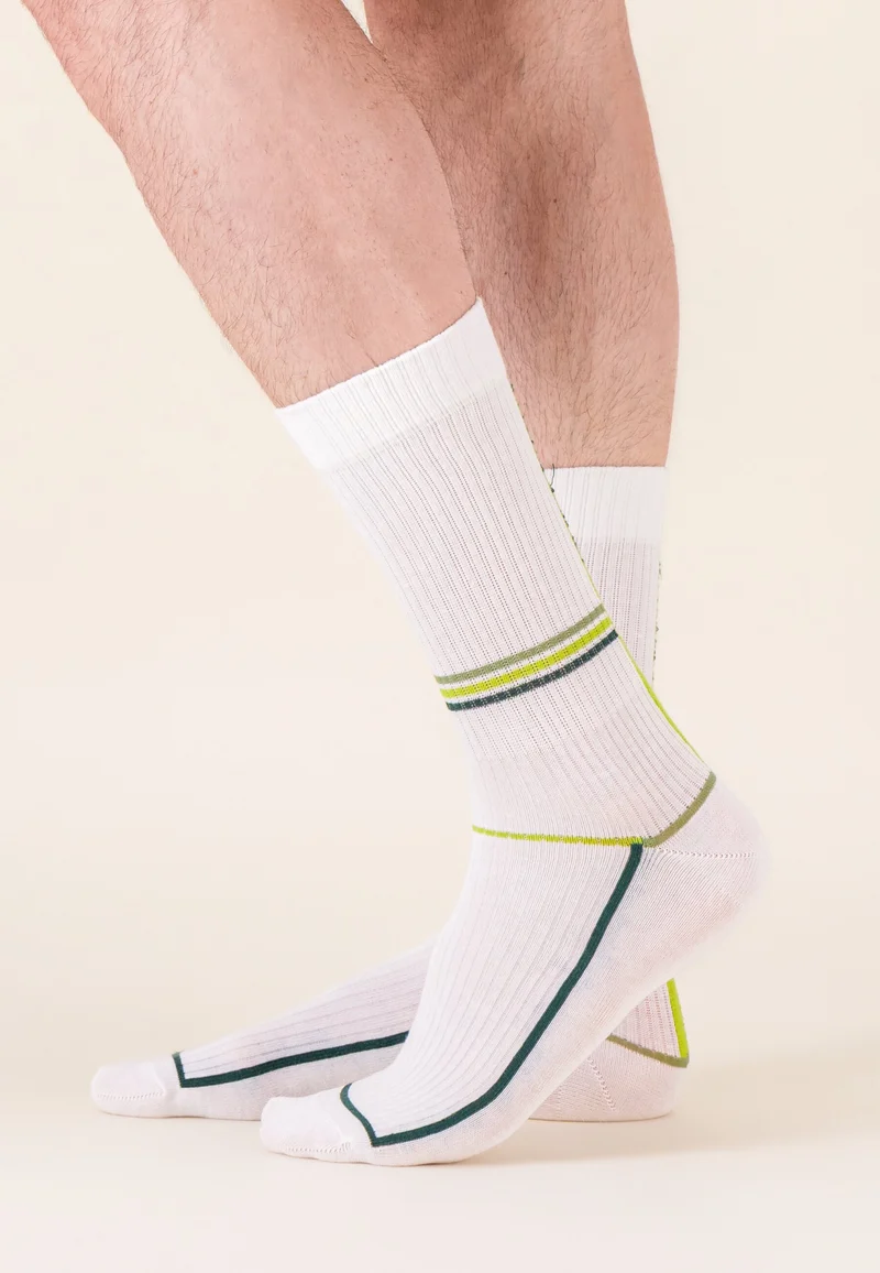 Lot de 2 chaussettes mi-hautes en coton - Chaussettes Blanc Laser Jaune Anis Joueur Vert Forêt Jaune Anis