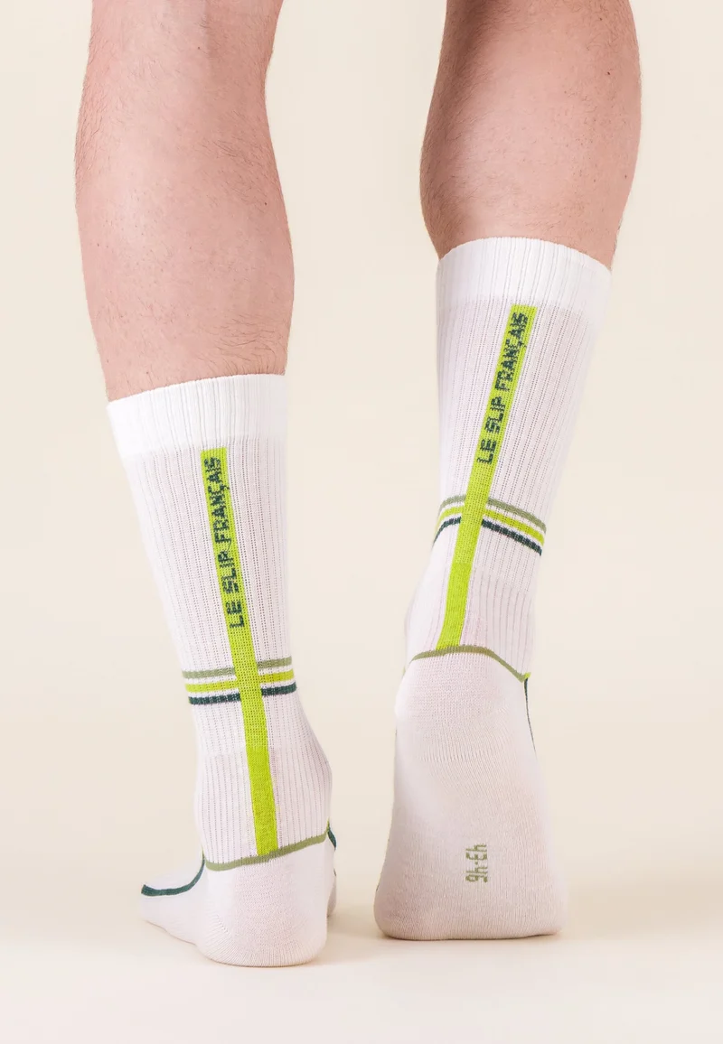 Lot de 2 chaussettes mi-hautes en coton - Chaussettes Blanc Laser Jaune Anis Joueur Vert Forêt Jaune Anis
