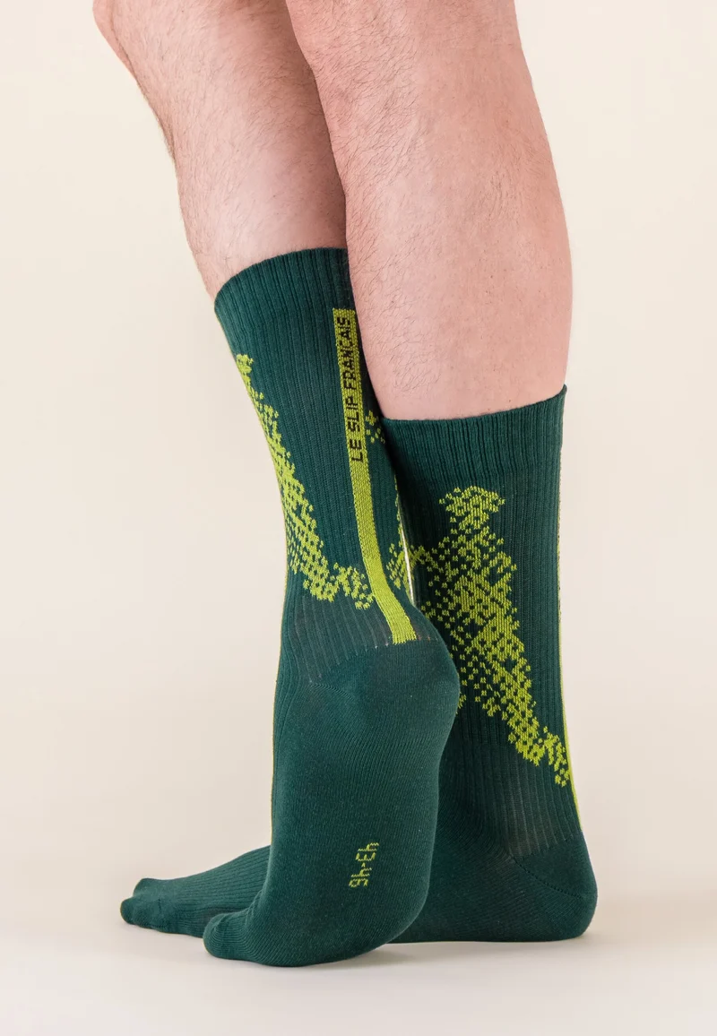 Lot de 2 chaussettes mi-hautes en coton - Chaussettes Blanc Laser Jaune Anis Joueur Vert Forêt Jaune Anis