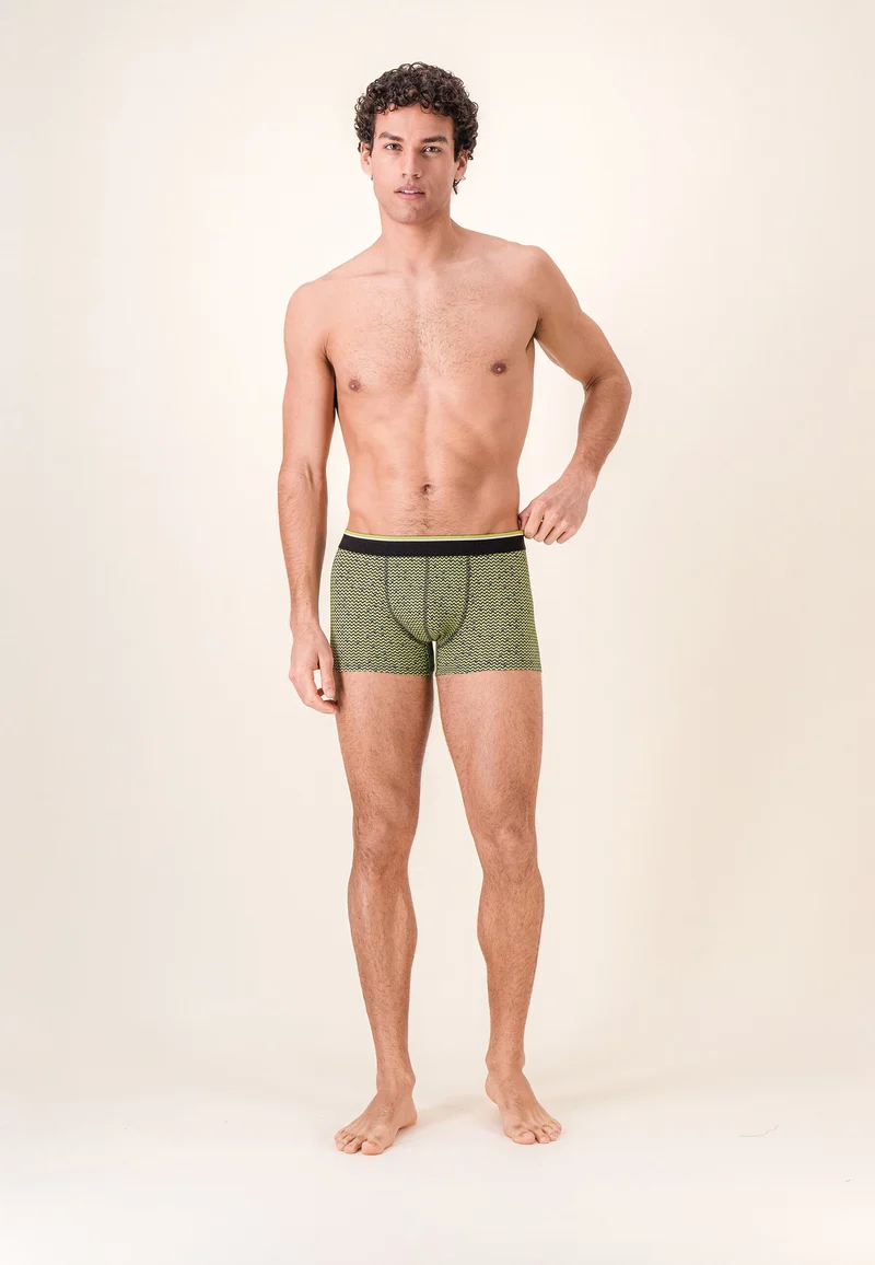 Lot de 7 boxers en coton - Boxers Chevron Jaune Anis Noir Vert Forêt Vert Sauge Anthracite Gris Chine Blanc