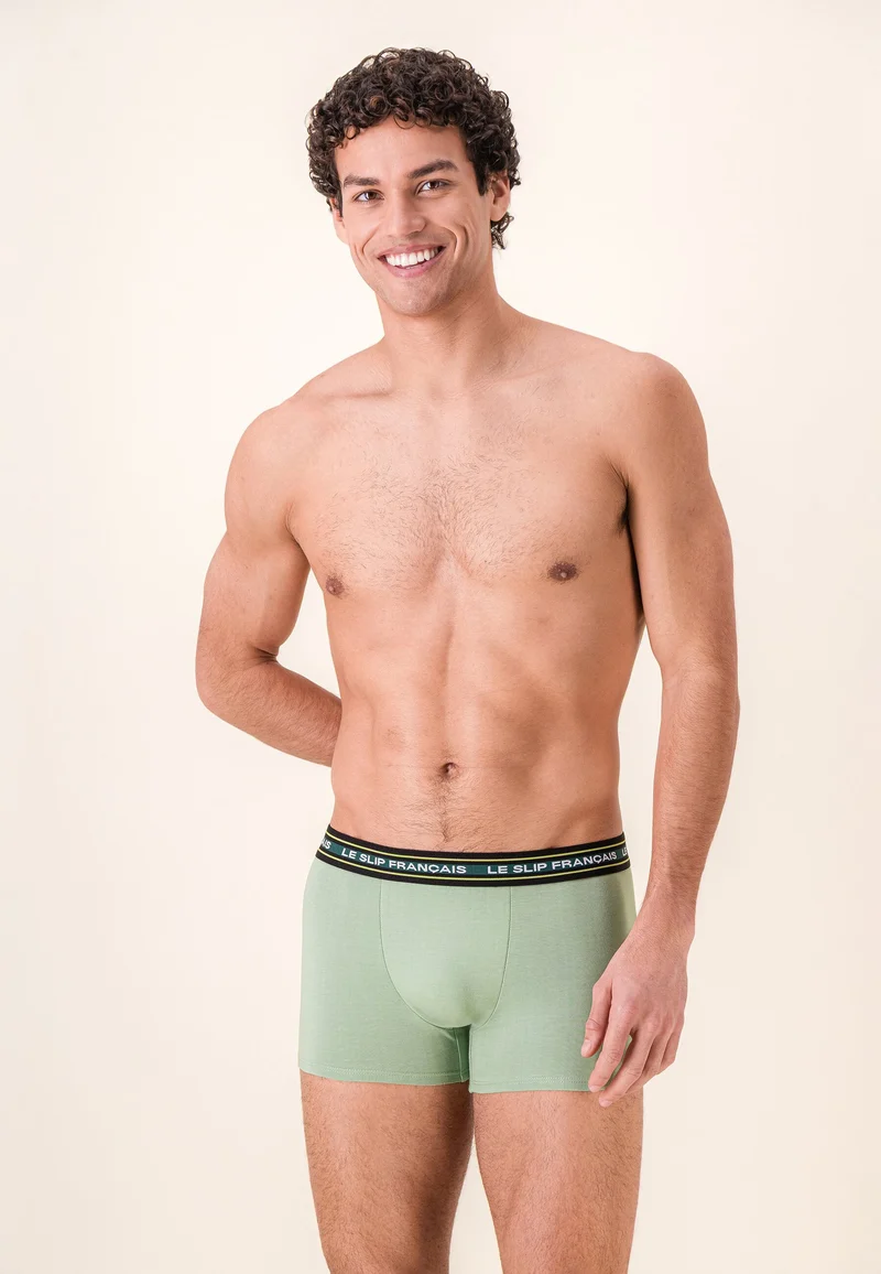 Lot de 3 boxers en coton - Boxers Chevron Jaune Anis Vert Sauge Gris Anthracite