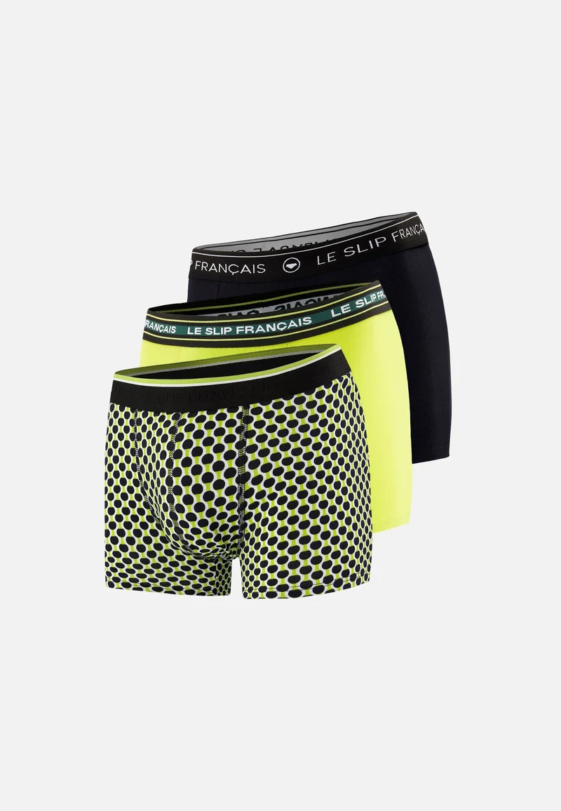 Lot de 3 boxers en coton - Boxers Raquettes Jaune Anis Noir Jaune Anis