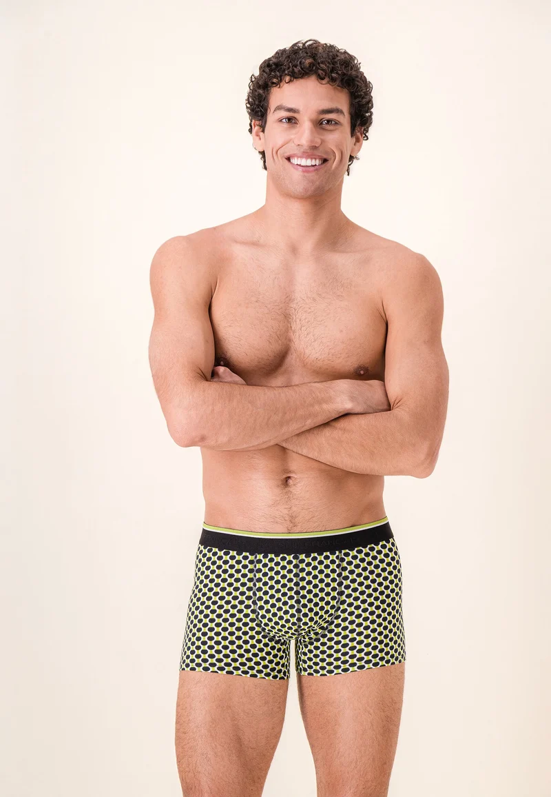 Lot de 3 boxers en coton - Boxers Raquettes Jaune Anis Noir Jaune Anis