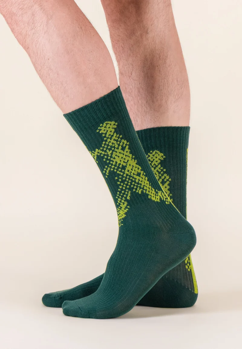 Chaussettes de sport mi-hautes à motif joueurs vert forêt anis en coton - Wilfried Joueurs Vert Forêt Anis