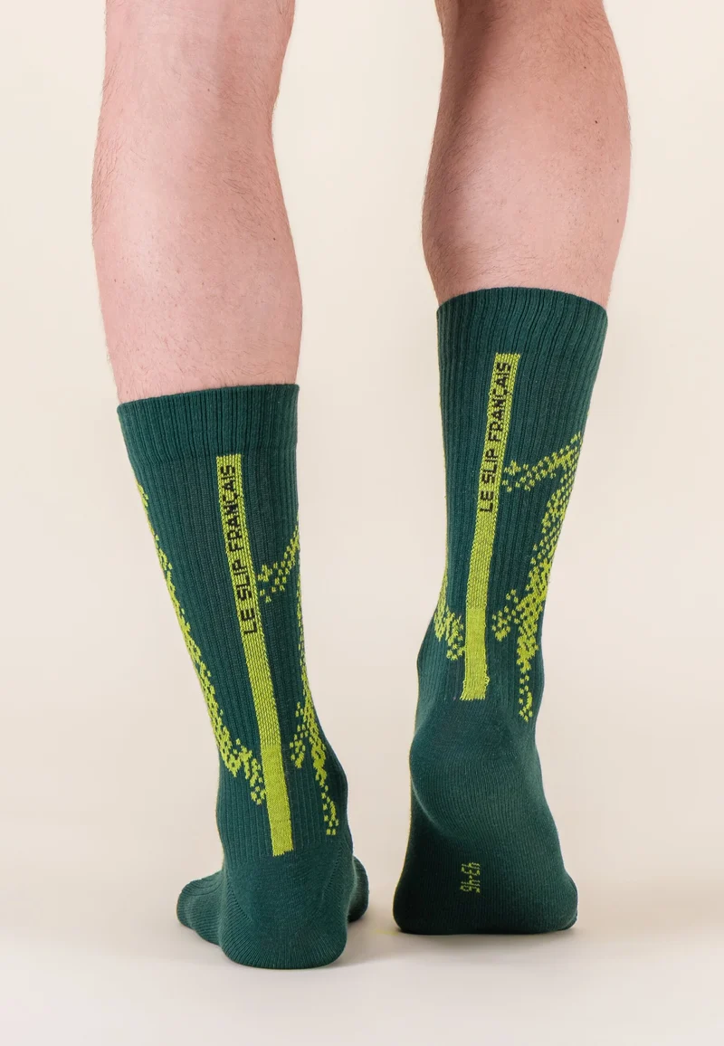 Chaussettes de sport mi-hautes à motif joueurs vert forêt anis en coton - Wilfried Joueurs Vert Forêt Anis