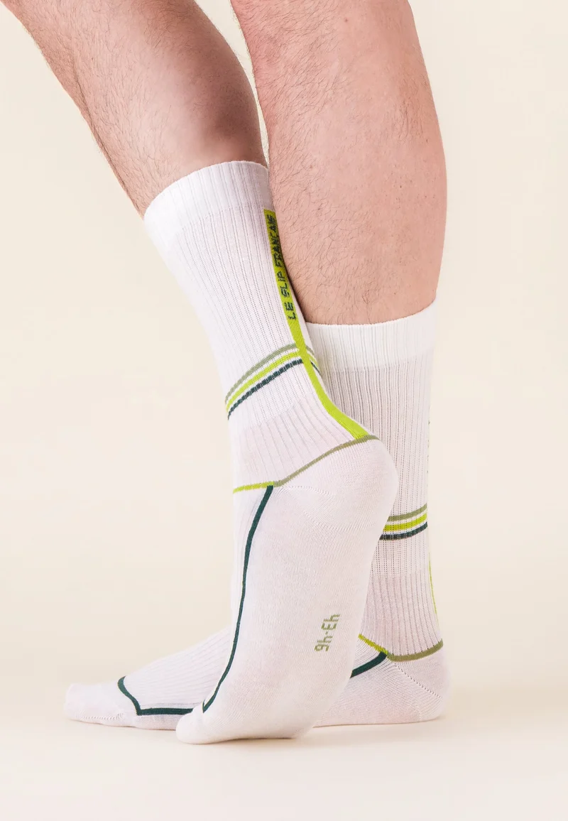 Chaussettes de sport mi-hautes à motif laser blanc jaune anis en coton - Wilfried Laser Blanc Jaune Anis