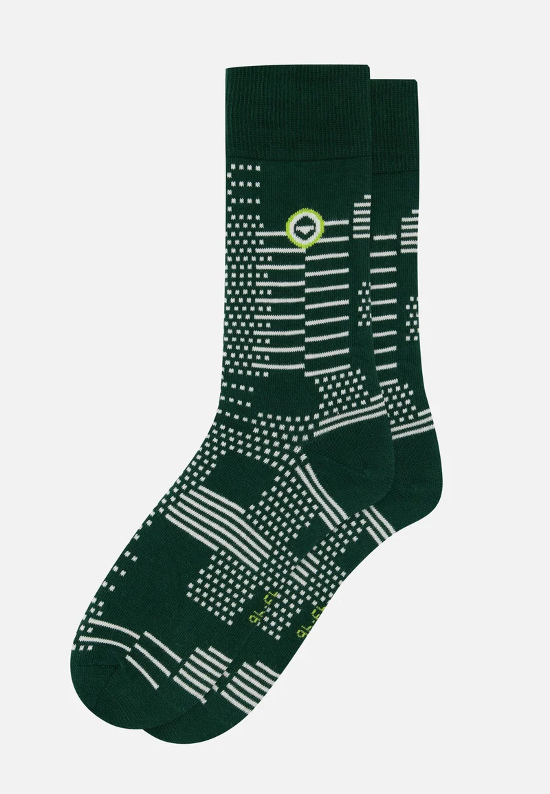 Chaussettes mi-hautes à motif pixel vert forêt en coton - Lucas Pixel Vert Forêt