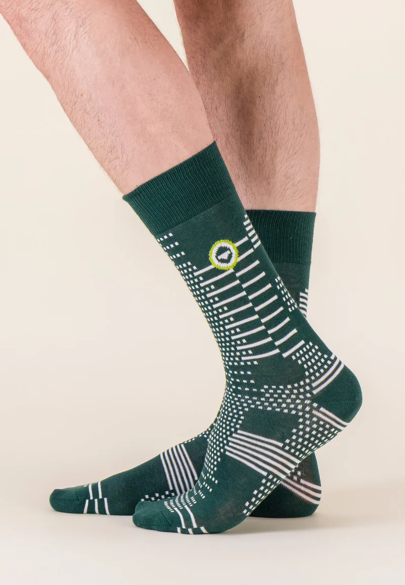 Chaussettes mi-hautes à motif pixel vert forêt en coton - Lucas Pixel Vert Forêt