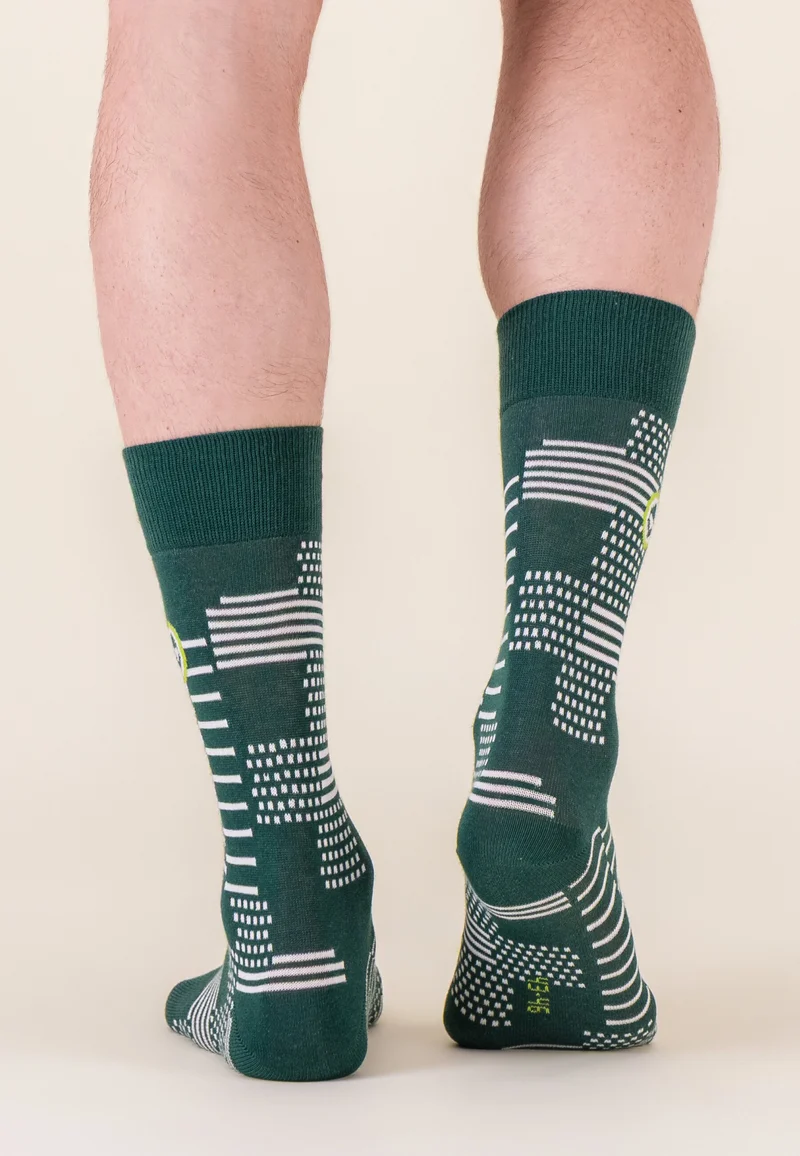 Chaussettes mi-hautes à motif pixel vert forêt en coton - Lucas Pixel Vert Forêt