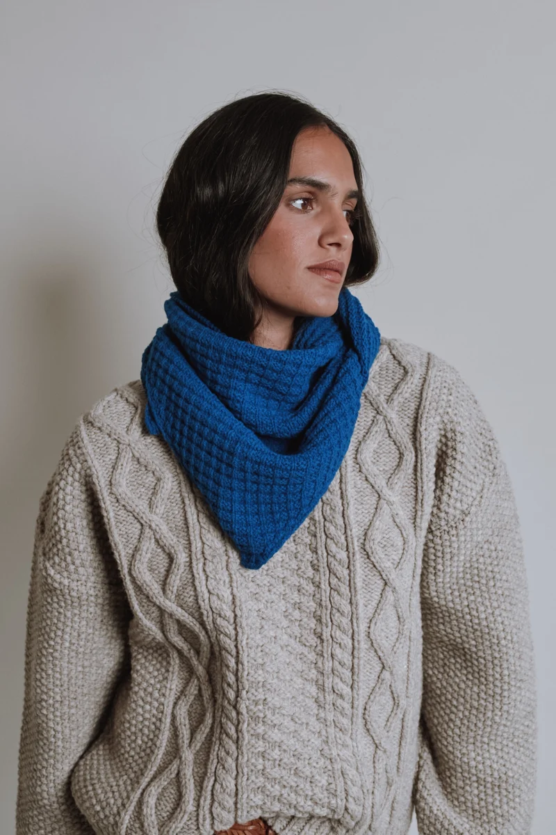 ROCIO Waffle Bandana in Merino Wool - Cobalt Blue
