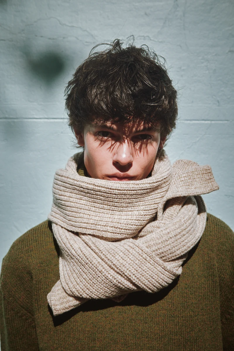 CAMILLE Long Scarf in Merino Wool - Beige