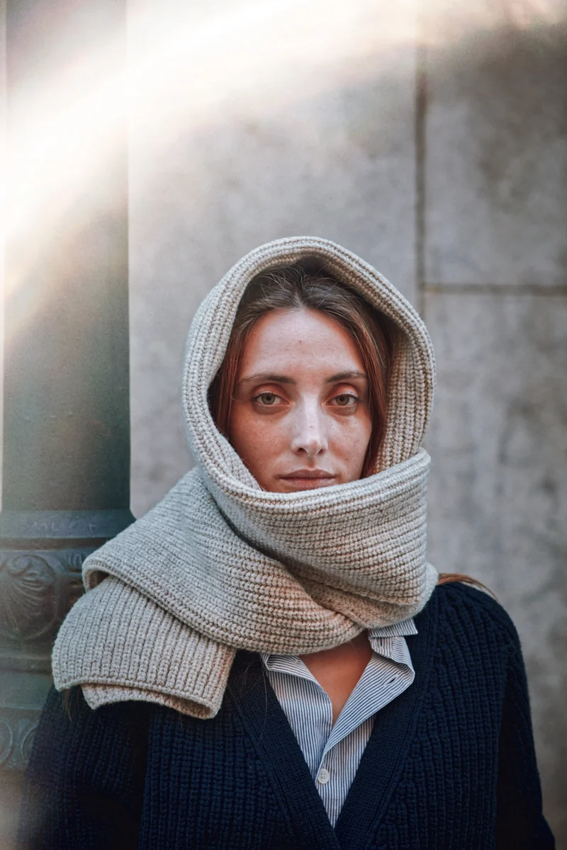 CAMILLE Long Scarf in Merino Wool - Beige