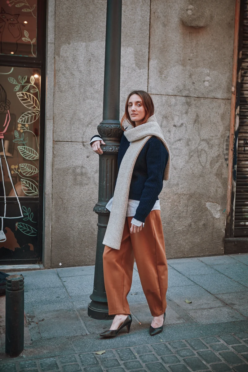 CAMILLE Long Scarf in Merino Wool - Beige