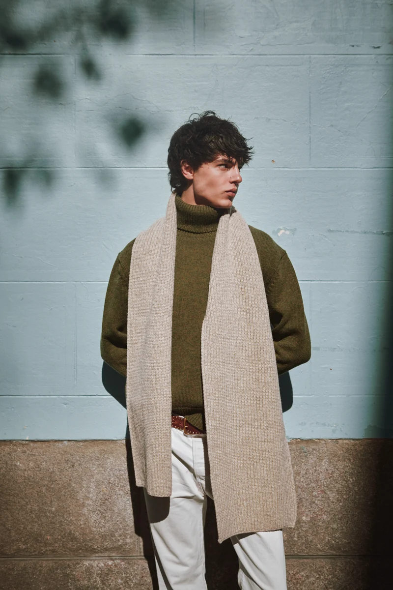 CAMILLE Long Scarf in Merino Wool - Beige