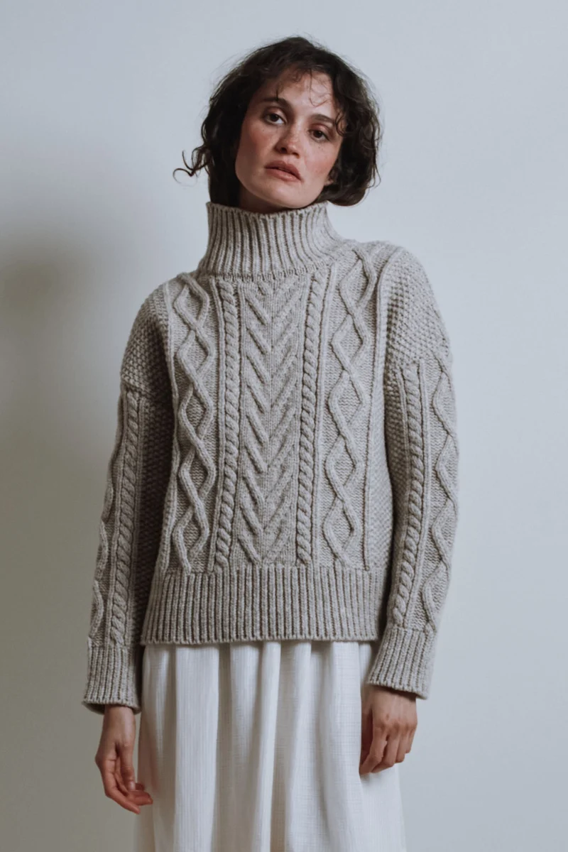 GWENAELLE Irish Cable Sweater in Merino Wool - Beige