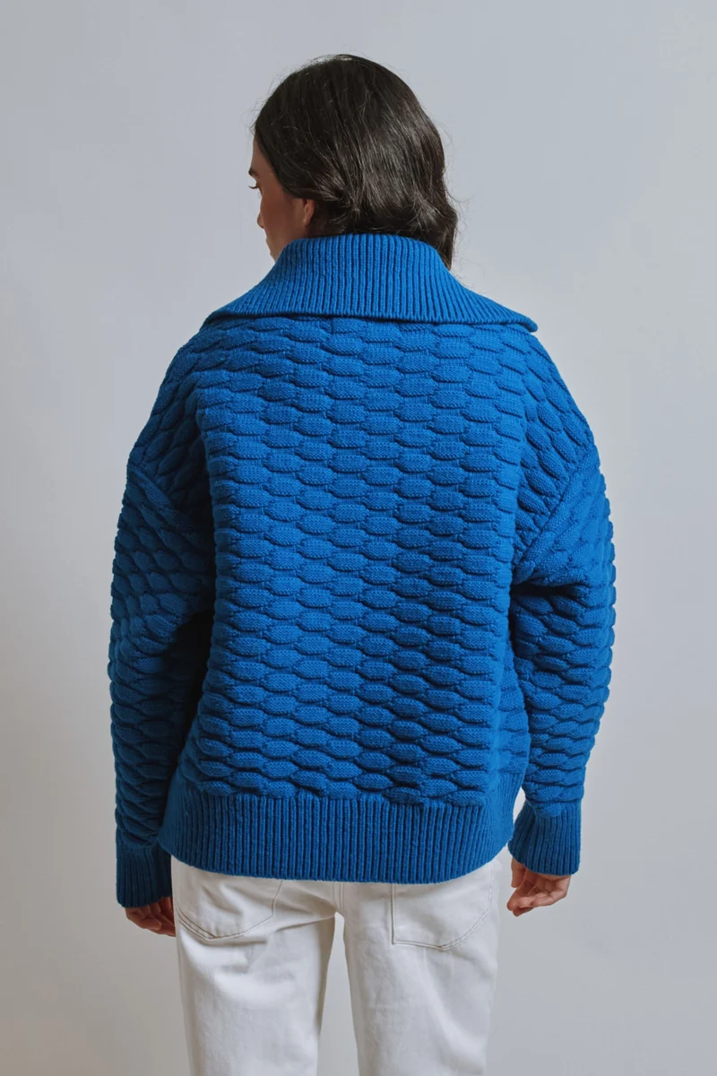 ASTRID Shirt-Collar Cardigan Jacket in Merino Wool - Cobalt Blue