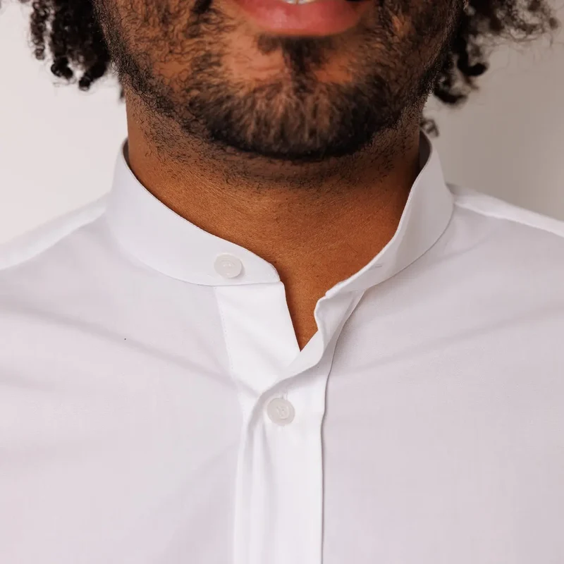 Chemise ajustée col mao coton Blanc