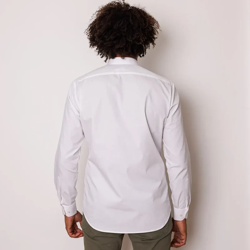 Chemise ajustée col mao coton Blanc