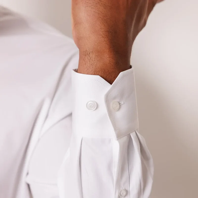 Chemise ajustée col mao coton Blanc