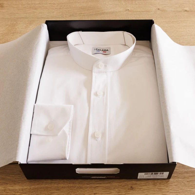 Chemise ajustée col mao coton Blanc