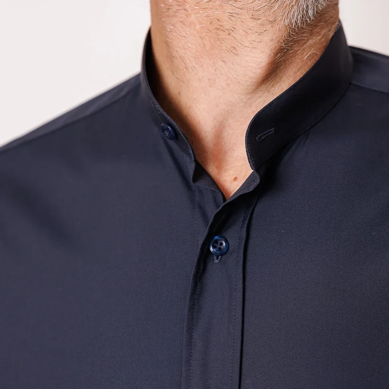 Chemise coupe ajustée col mao coton Marine