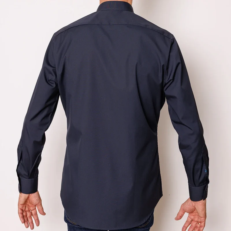 Chemise coupe ajustée col mao coton Marine