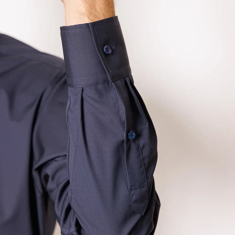 Chemise coupe ajustée col mao coton Marine
