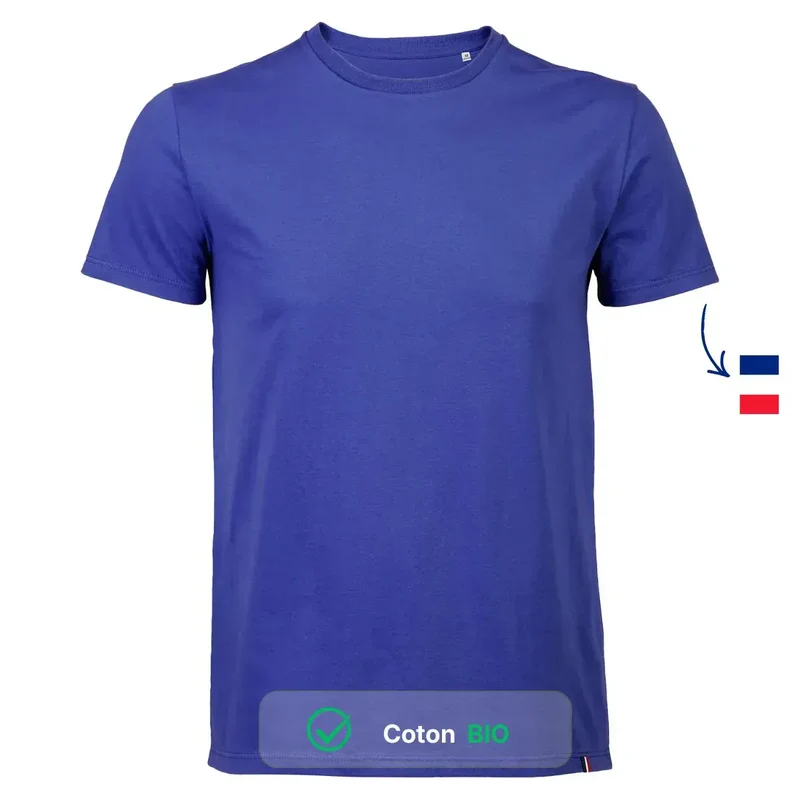 T shirt bleu coton bio col rond