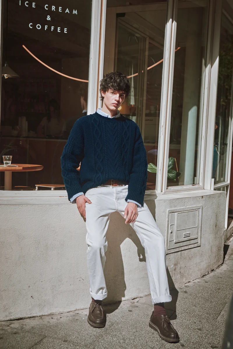 ROGER Irish Sweater for Men in Merino Wool - Navy