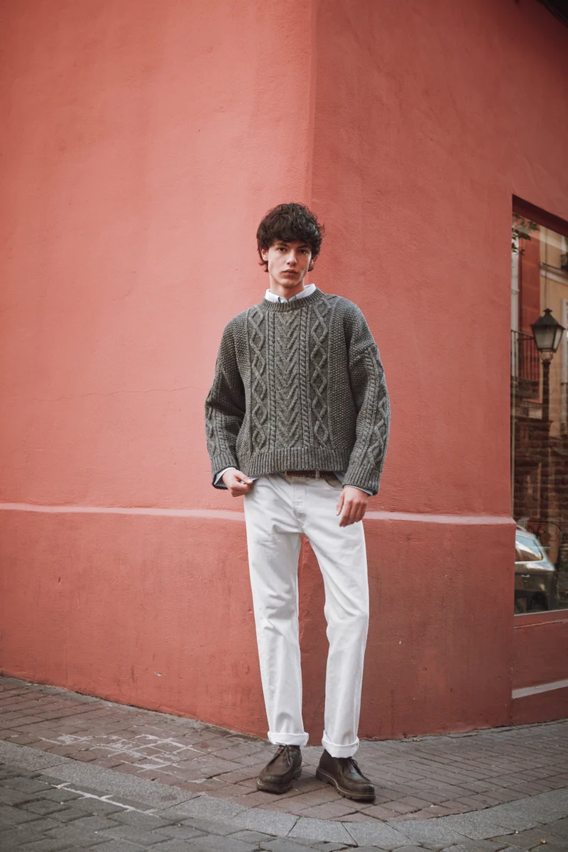 ROGER Irish Sweater for Men in Merino Wool - Ash Grey
