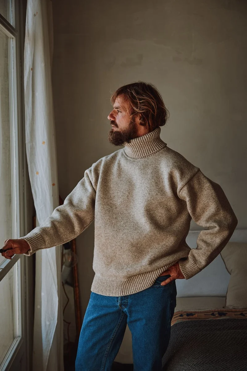 JACQUES Men Turtleneck Sweater in Merino Wool - Beige