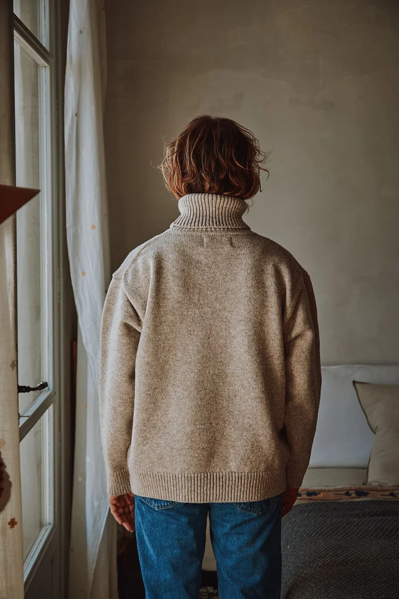 JACQUES Men Turtleneck Sweater in Merino Wool - Beige