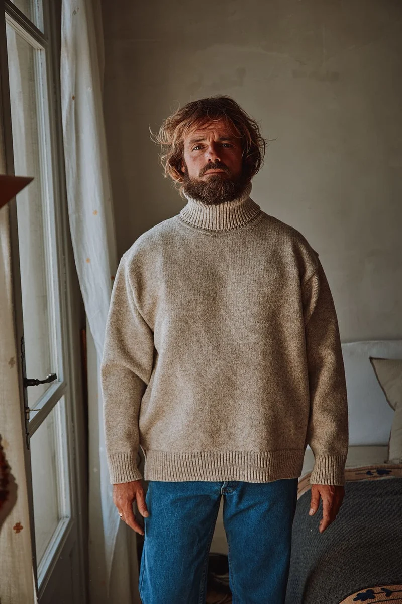 JACQUES Men Turtleneck Sweater in Merino Wool - Beige